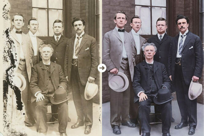 a before after of a restored photo that had water damage