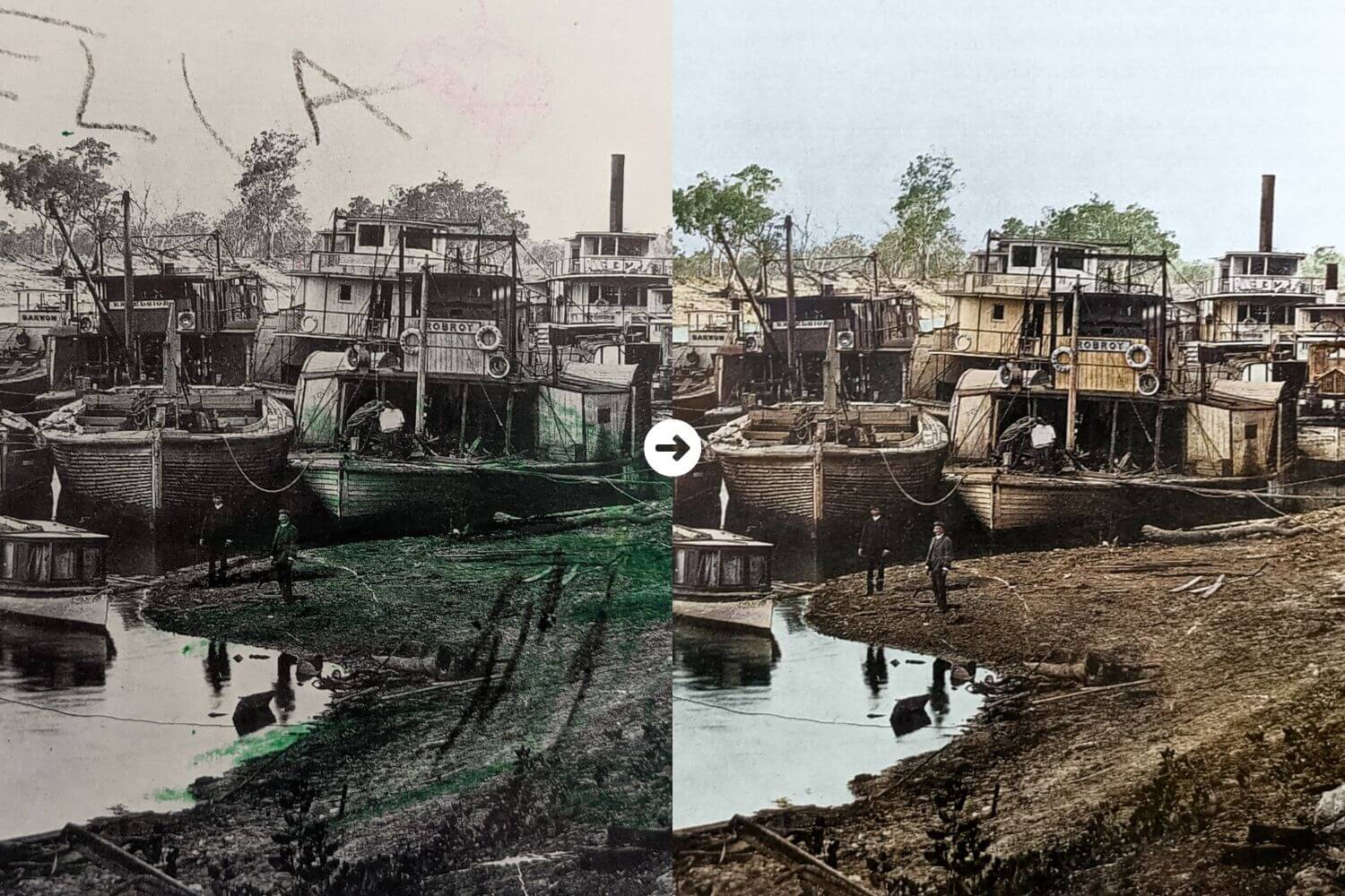 An old photo restoration with removal of crayon marks