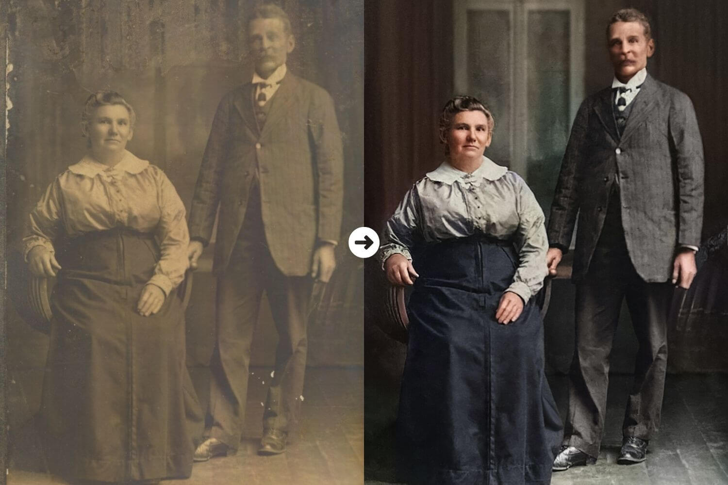 A before after of a restored photo