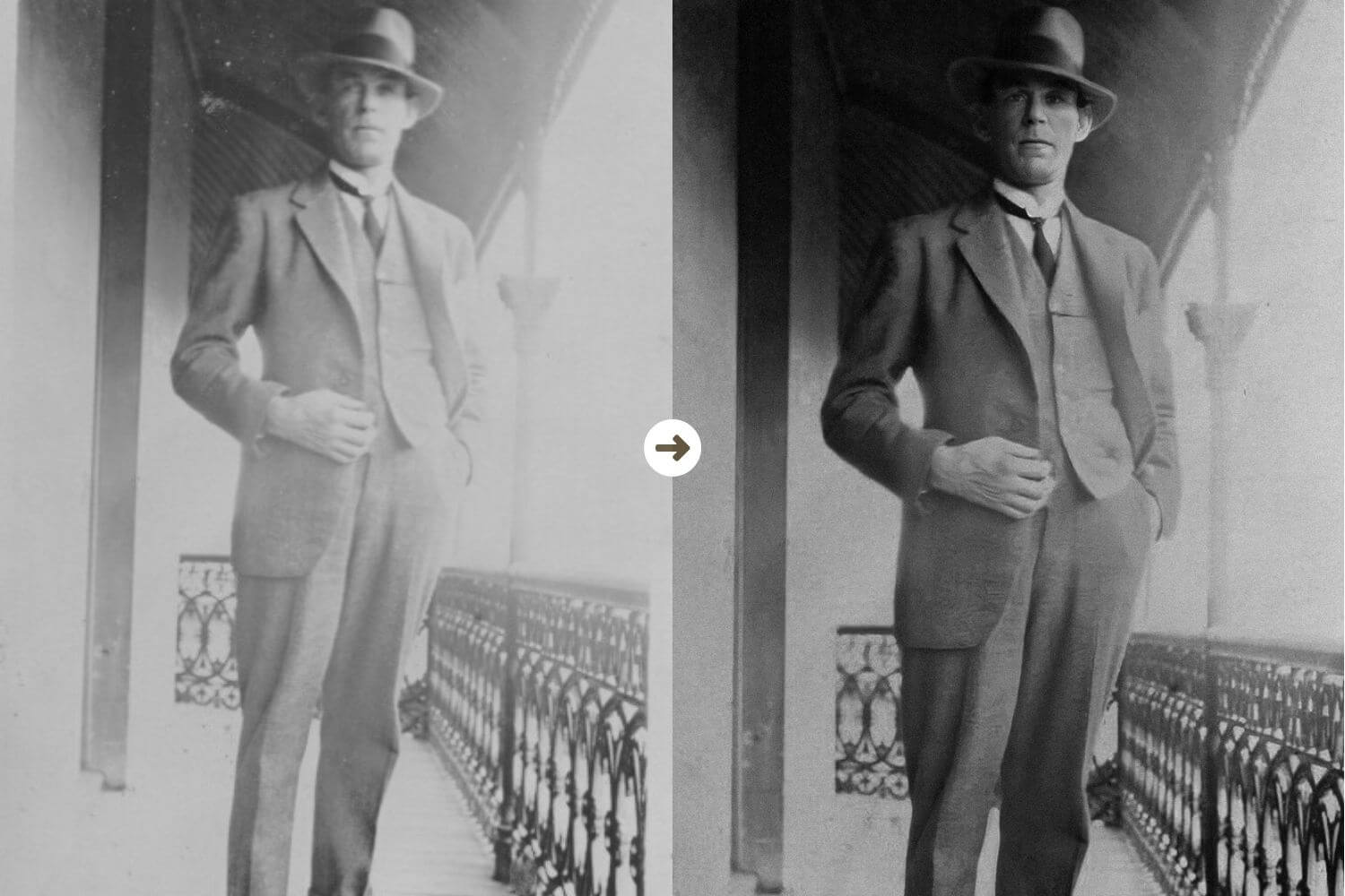 un ejemplo de antes y después de una foto en blanco y negro