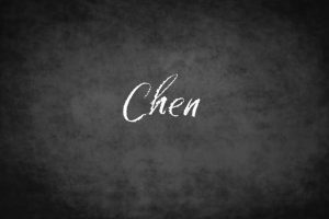 The last name Chen written on a chalkboard.